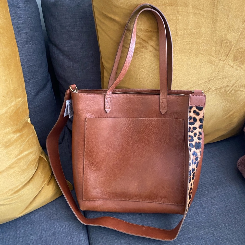 Madewell Zip-Top Medium Transport Tote with Added Braided Leather Shoulder Strap